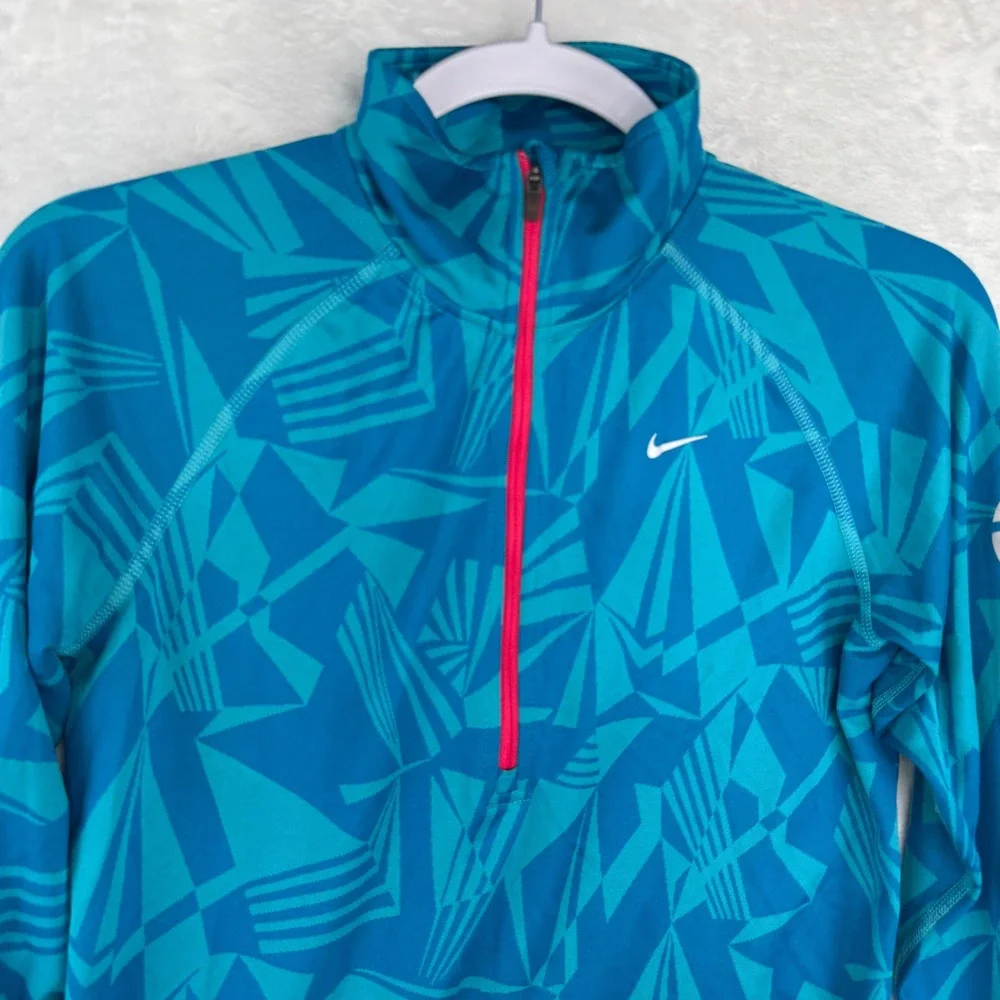 Nike Womens Dri-FIT‎ Running Half-Zip Pullover Teal Geometric Shard Size M